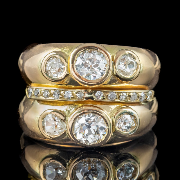 Antique Victorian French Diamond Trilogy Stack Ring 1.4ct Diamond