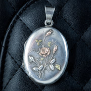 Antique Victorian French Floral Locket Silver Gold Gilt