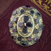 Antique Victorian French Garnet Brooch Silver Gold Gilt