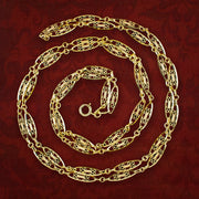 Antique Victorian French Long Guard Chain Silver 18ct Gold Gilt