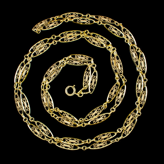 Antique Victorian French Long Guard Chain Silver 18ct Gold Gilt