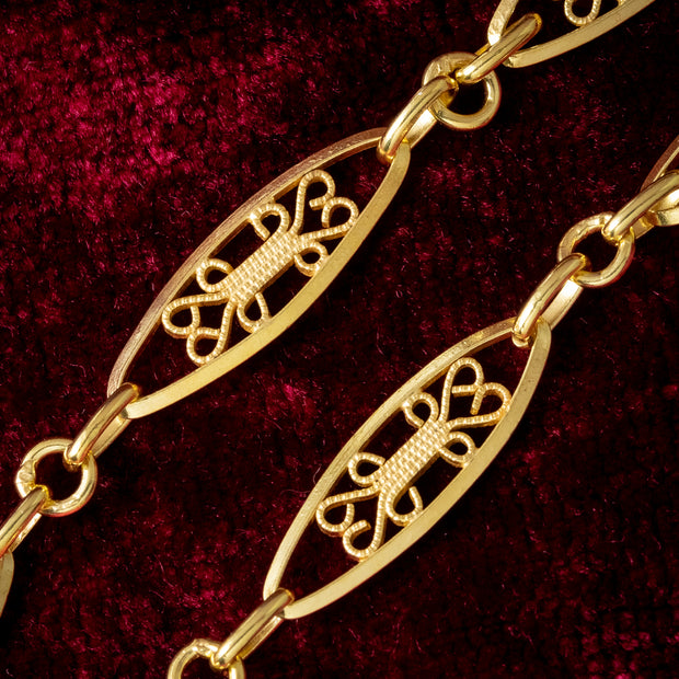 Antique Victorian French Long Guard Chain Silver 18ct Gold Gilt