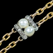 Antique Victorian French Pearl Diamond Chain Bracelet 18ct Gold