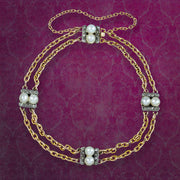 Antique Victorian French Pearl Diamond Chain Bracelet 18ct Gold