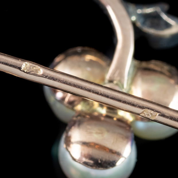 Antique Victorian French Pearl Diamond Flower Brooch Silver 18ct Gold