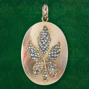 Antique Victorian French Rose Cut Diamond Leaf Pendant 18ct Gold
