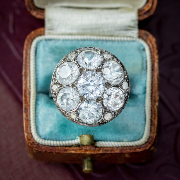 Antique Victorian French White Sapphire Cluster Ring 5.5ct Sapphire