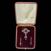 Antique Victorian Garnet Diamond Brooch And Earrings Suite With Box