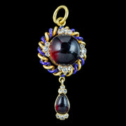 Antique Victorian Garnet Diamond Enamel Pendant 18ct Gold With Locket