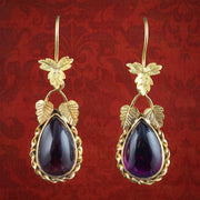 Antique Victorian Garnet Drop Earrings 15ct Gold 3.7ct Garnets