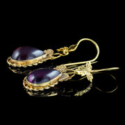 Antique Victorian Garnet Drop Earrings 15ct Gold 3.7ct Garnets