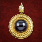 Antique Victorian Garnet Pendant Locket 15ct Gold Etruscan Revival 