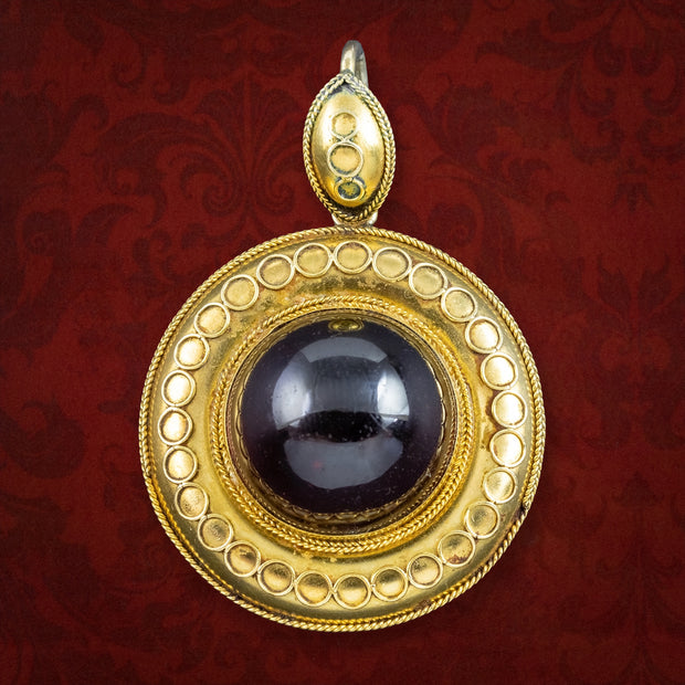 Antique Victorian Garnet Pendant Locket 15ct Gold Etruscan Revival 