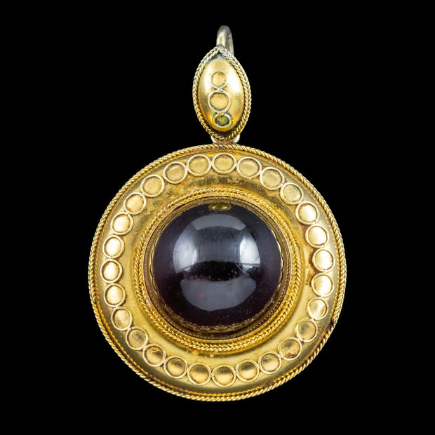Antique Victorian Garnet Pendant Locket 15ct Gold Etruscan Revival 