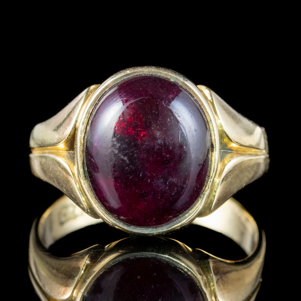 Antique Victorian Garnet Signet Ring 6ct Cabochon Dated 1874