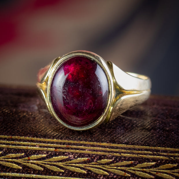 Antique Victorian Garnet Signet Ring 6ct Cabochon Dated 1874