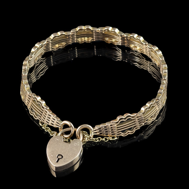 Antique Victorian Gate Bracelet 9ct Gold With Heart Padlock