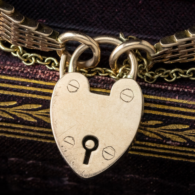 Antique Victorian Gate Bracelet 9ct Gold With Heart Padlock