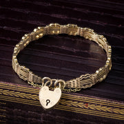 Antique Victorian Gate Bracelet 9ct Gold With Heart Padlock