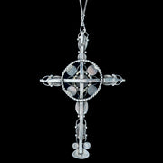 Antique Victorian Gemstone Cross Pendant And Silver Guard Chain Necklace