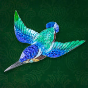 Antique Victorian Guilloche Enamel Kingfisher Brooch Silver