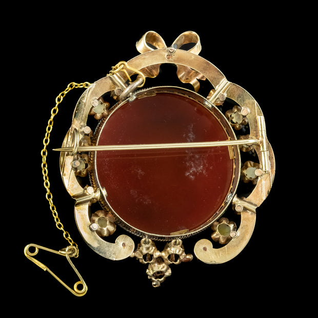 Antique Victorian Hardstone Cameo Brooch 15ct Gold Pearls