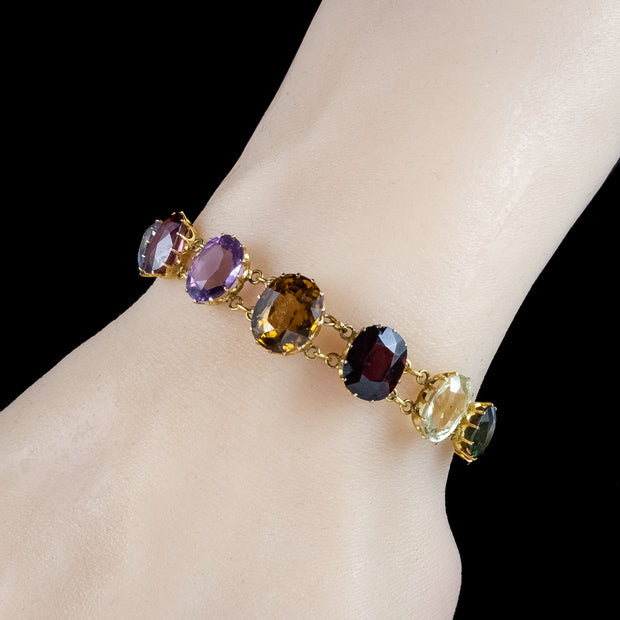 Antique Victorian Harlequin Gemstone Bracelet 18ct Gold 