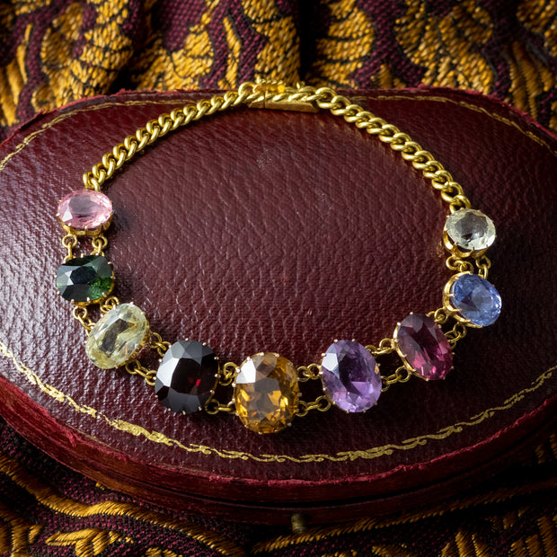 Antique Victorian Harlequin Gemstone Bracelet 18ct Gold 
