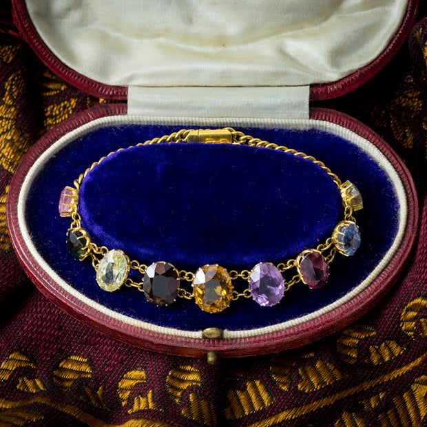 Antique Victorian Harlequin Gemstone Bracelet 18ct Gold 