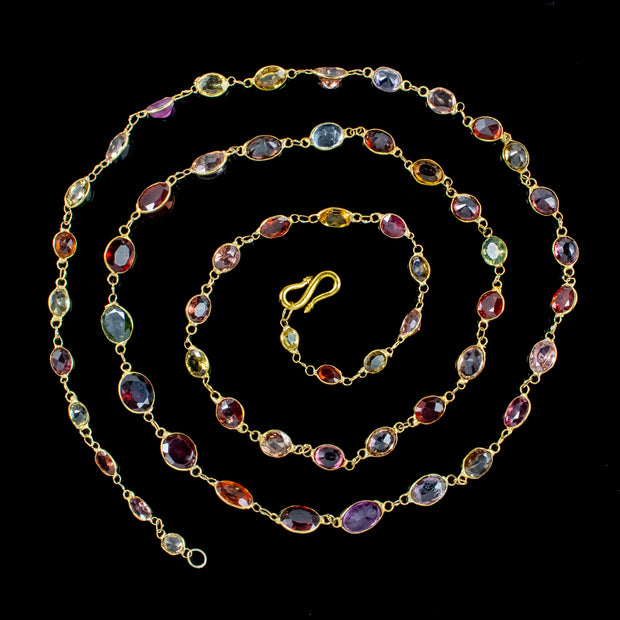Antique Victorian Harlequin Gemstone Chain Necklace 