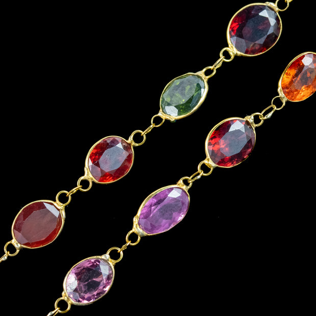 Antique Victorian Harlequin Gemstone Chain Necklace 