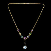 Antique Victorian Harlequin Gemstone Lavaliere Necklace 15ct Gold