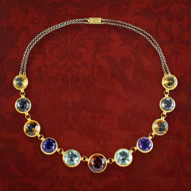 Antique-Victorian-Harlequin-Gemstone-Necklace-18ct-Gold-