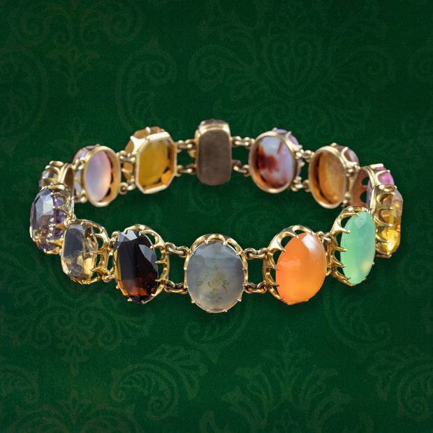 Antique Victorian Harlequin Multi-Gemstone Bracelet 9ct Gold