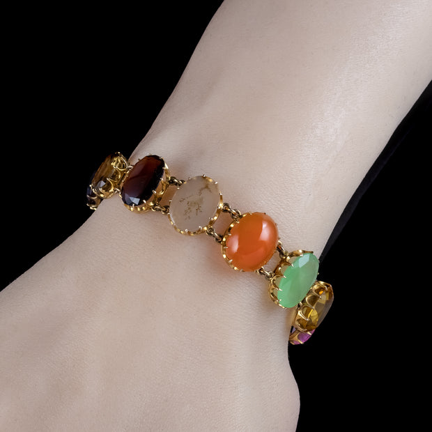 Antique Victorian Harlequin Multi-Gemstone Bracelet 9ct Gold