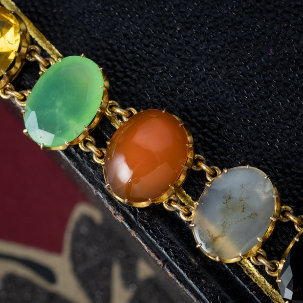 Antique Victorian Harlequin Multi-Gemstone Bracelet 9ct Gold