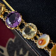 Antique Victorian Harlequin Multi-Gemstone Bracelet 9ct Gold