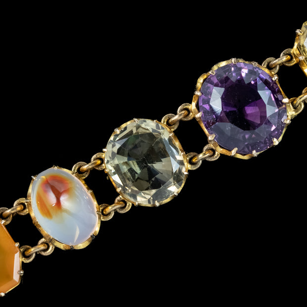 Antique Victorian Harlequin Multi-Gemstone Bracelet 9ct Gold
