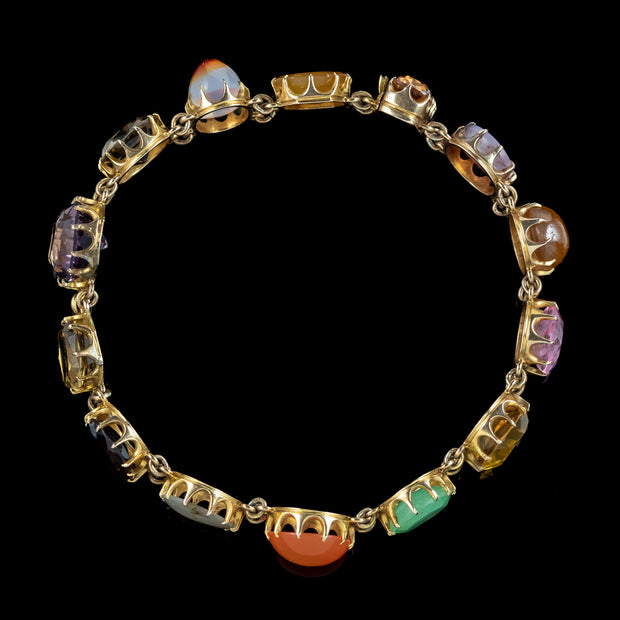 Antique Victorian Harlequin Multi-Gemstone Bracelet 9ct Gold