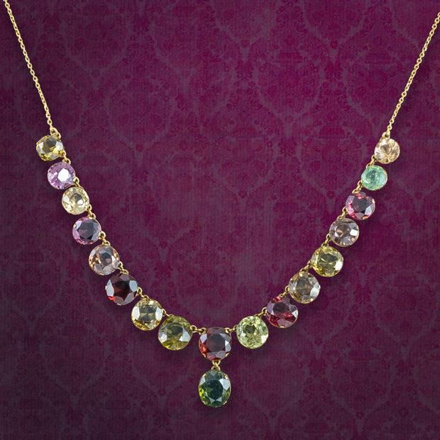 Antique Victorian Harlequin Necklace Multi-Gemstone 15ct Gold