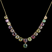Antique Victorian Harlequin Necklace Multi-Gemstone 15ct Gold