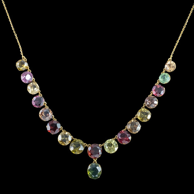 Antique Victorian Harlequin Necklace Multi-Gemstone 15ct Gold