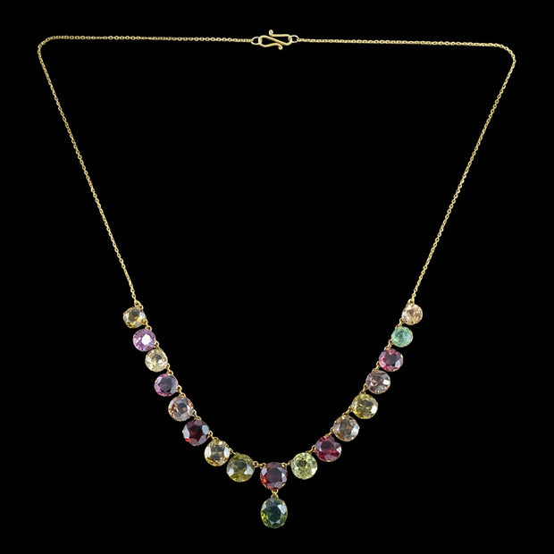 Antique Victorian Harlequin Necklace Multi-Gemstone 15ct Gold