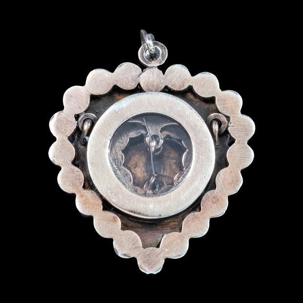 Antique Victorian Heart Locket Garnet Pearl 