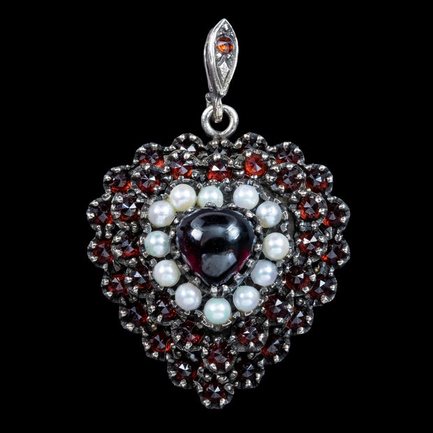 Antique Victorian Heart Locket Garnet Pearl 