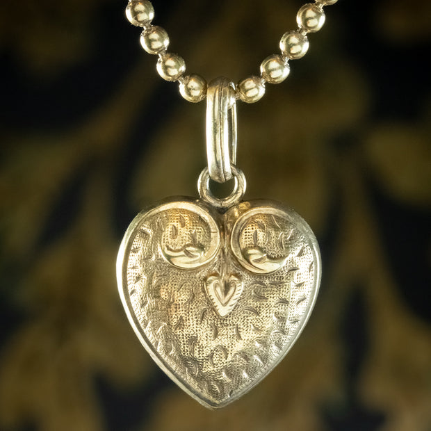 Antique Victorian Heart Pendant And Chain Silver Gold Gilt