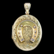 Antique Victorian Horseshoe Locket 18ct Gold With Coloured Photograph