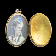 Antique Victorian Horseshoe Locket 18ct Gold With Coloured Photograph