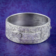 Antique Victorian Ivy Buckle Cuff Bangle Silver
