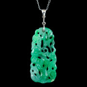 Antique Victorian Jade Diamond Pendant Necklace Platinum Chain